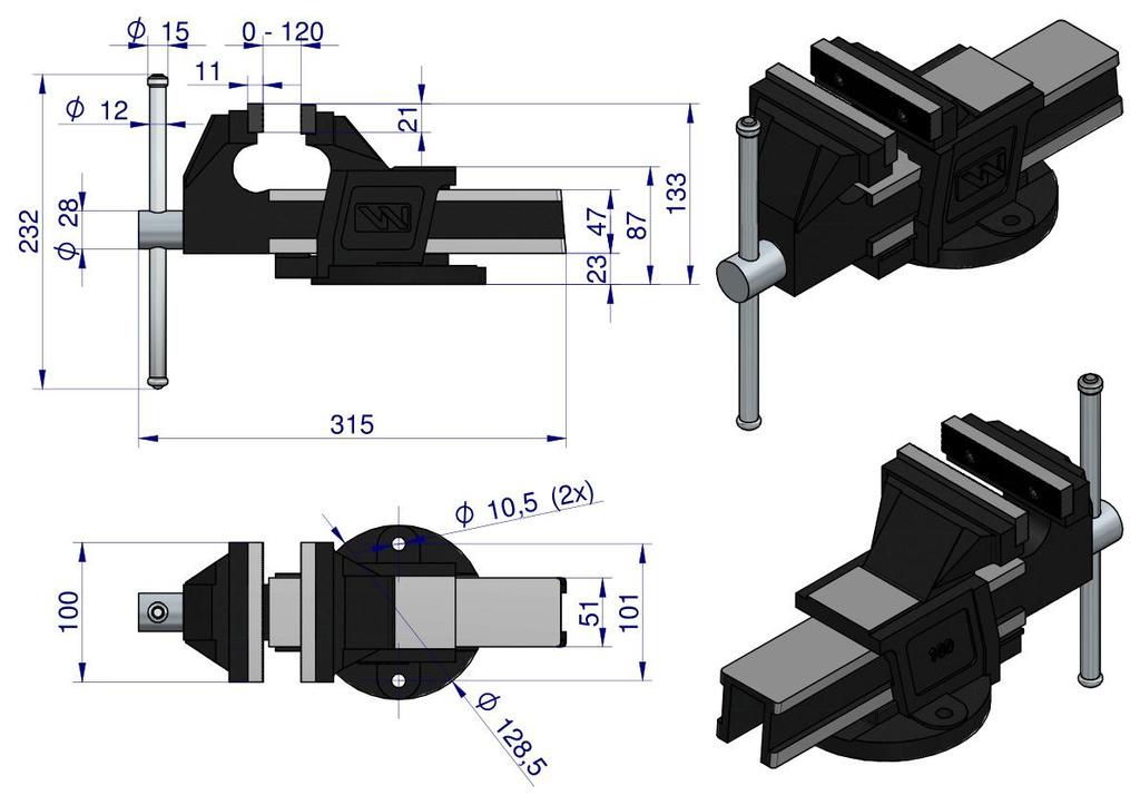 Spheroidal Cast Iron Fixed Locksmith's Vise 100 Mm Waryński