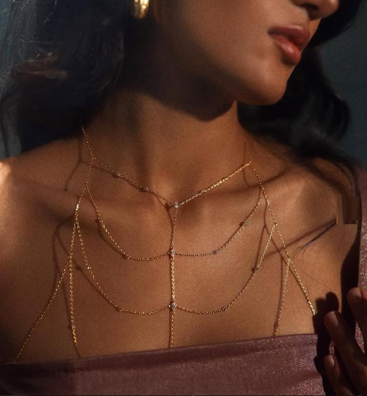 Summer Dancing Party Sexy Body Chain for Women 18K Gold Plated Mini Tassel Chain Setting Iced Out Zircons Jewelry