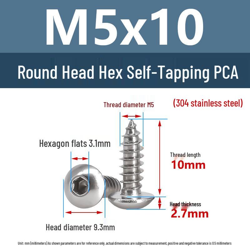 Yigu 304 Stainless Steel Round Head Self-Tapping Allen Screw, M2-M6