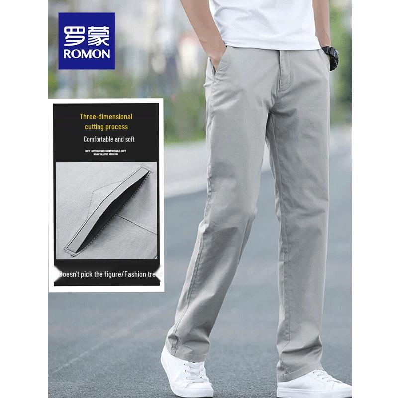 ROMON Men's Cotton Stretch Straight-Leg Casual Chinos