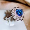 Silver New Bright Luminous Love Flowers Color Sapphire Diamond Ring Female Multi-faceted Zircon Jewelry Party Gift