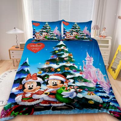 Duvet Cover Set Mickey Merry Christmas Cartoon Bedding Set Comforter Cover For Children Teens Holiday Gifts Bedroom Decor