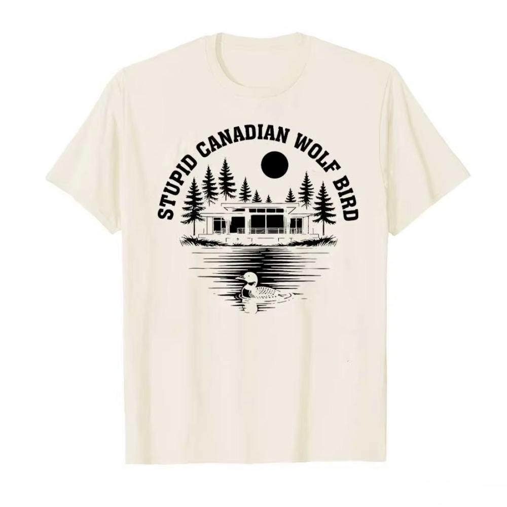 Stupid Canadian Wolf Bird Sarcastic Animal Printed Tshirt for Men Women Cotton T Shirts Oversized Male Short Sleeve Tops Summer