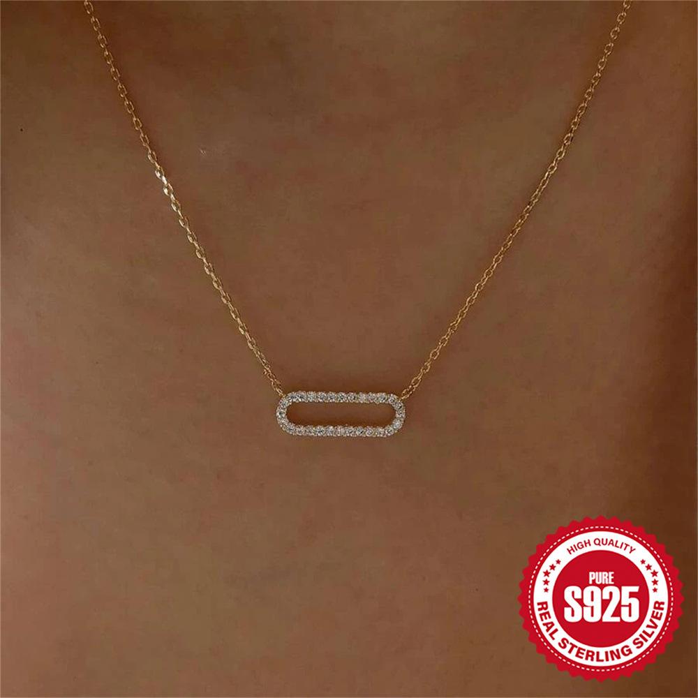 Stylish And Simple Style S925 Sterling Silver Square Dense Nails With Diamonds For Women'S Street Photography Trendy Women'S Necklace