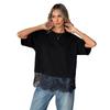 Women Crew Neck Loose Short Sleeve Lace Hem Splicing Casual Oversized T Shirt