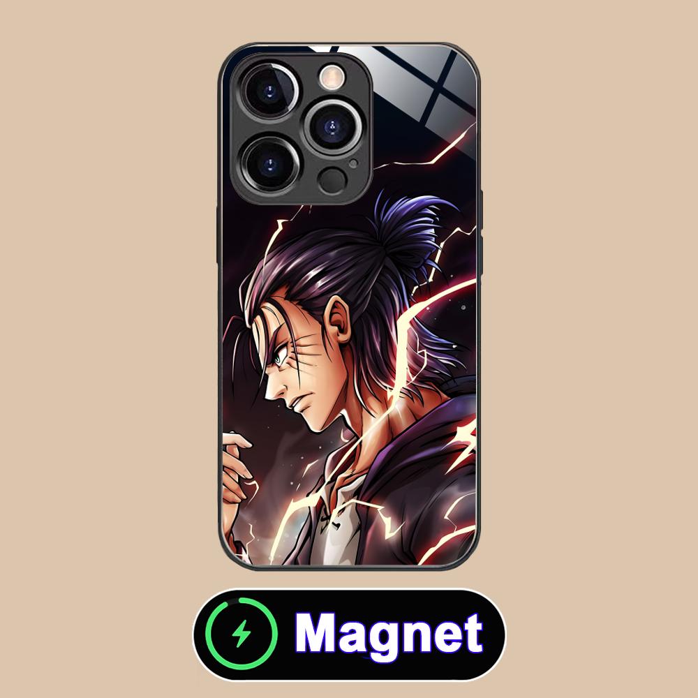 AOT Eren Yeager Glass MagSafe Mobile Phone Case for iPhone 17 16 15 14 13 12 11 Air Pro Max Plus Mini Colorful Cover