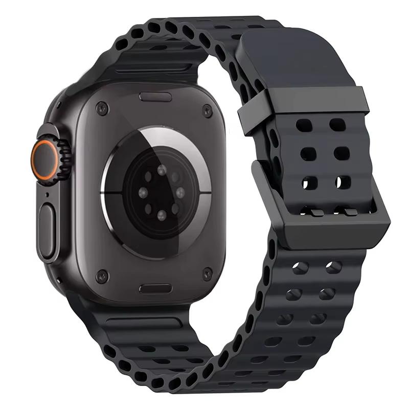 

Silicone Band Bracelet for Apple Watch 10 42mm 46mm Ultra 2 1 49mm 9 8 7 45mm 44mm Sports Breathable Strap Iwatch 6 5 4 SE Bands For apple watch 44mm чёрный