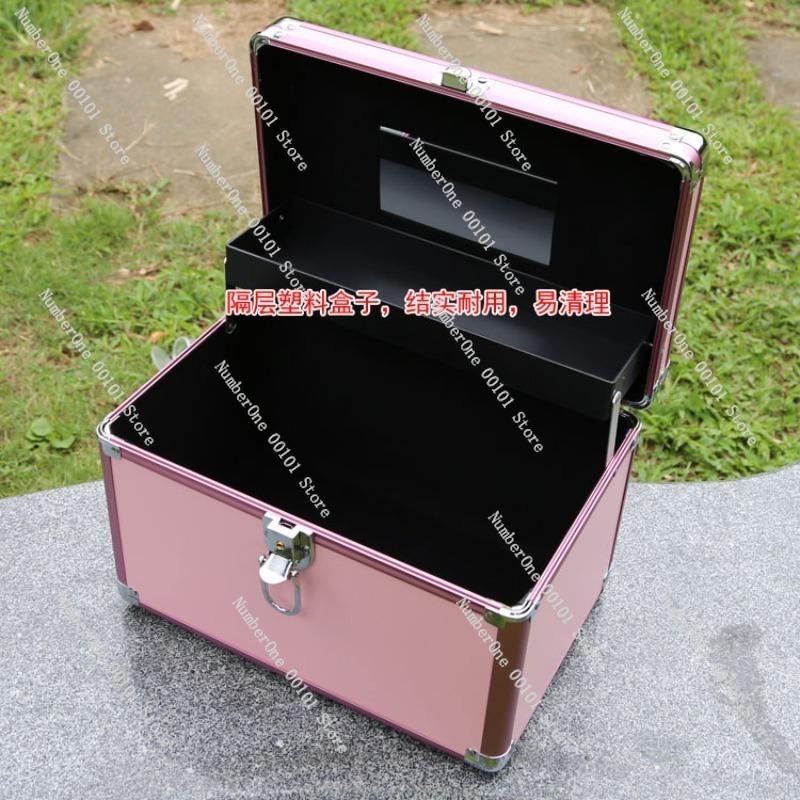 Large steel-reinforced cosmetic case with aluminum alloy frame,double-layer portable toolbox for foot bath tools