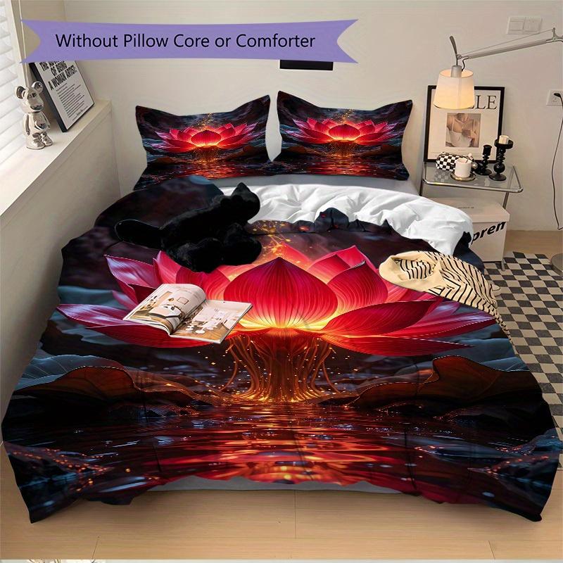 3pcs Lotus Bloom Soft Comfortable Bedding Set, For Bedroom, Guest Room And Dorm, All - Season Use, High-Definition Printing171