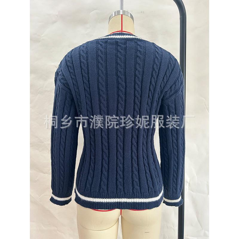 Damen V-Ausschnitt Langarm Pullover Strickpullover