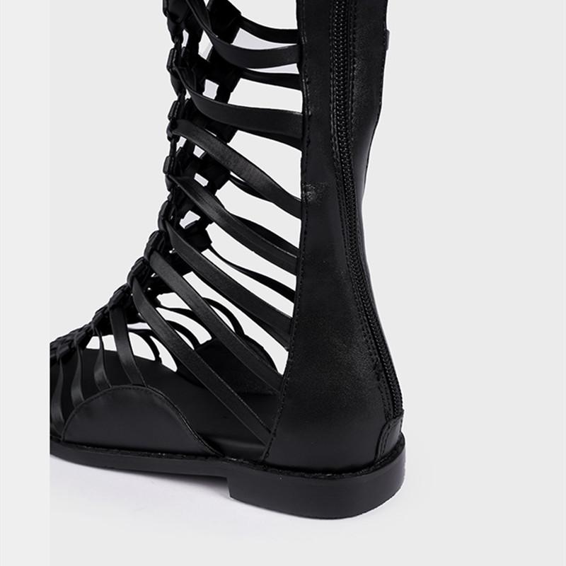 Fashion 2025 Summer New Designer Sexy Narrow band Leather Women Knee-high Boots Fashion Flats Heeled Sandals Boots Casual Booties Shoes