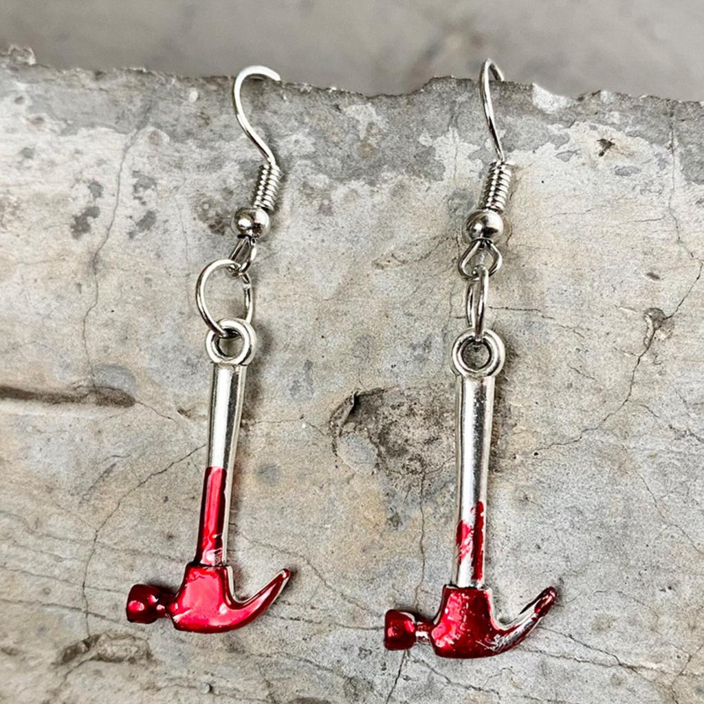 Halloween Horror Bloodstain Scissors Axe Dagger Lady Earrings Dramatic Statement Earrings Party Accessories