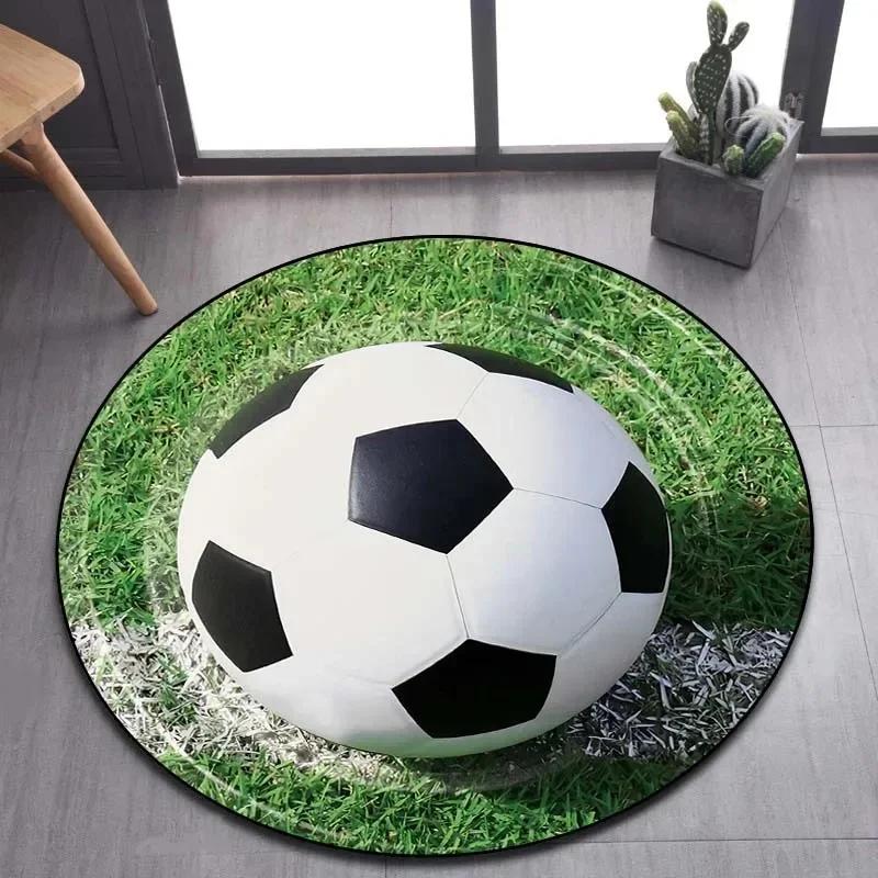 Soccer Round Rug Football Circle Carpet Non-slip Sports Theme Floor Mat for Bedroom Kitchen Living Room Bath Rugs Kids Teen Gift