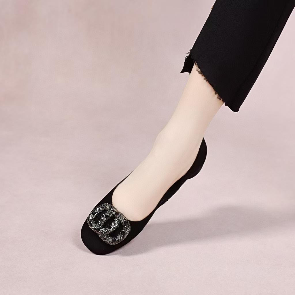 Flache Einzel-Schuhe Damen Frühling neu schlichtes Temperament schwarz Damen-Schuhe Strass ein Pedal niedrig-absatz Damen-Schuhe