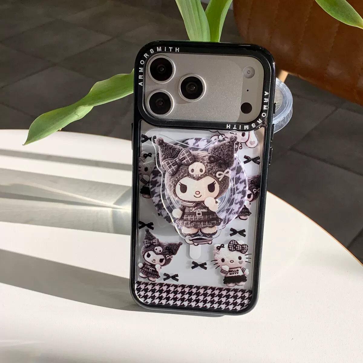 Houndstooth Hello Kitty Kuromi MagSafe Magnetic Stand – Super Strong Retractable Desktop Mount Magnetic Stand with OPP Bag Packaging