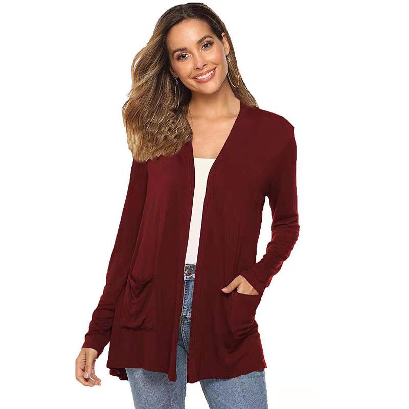 Versatile Plus Size Fashionable Knit Cardigan - Solid Color, Mid-length, Long Sleeve Women's Outerwear