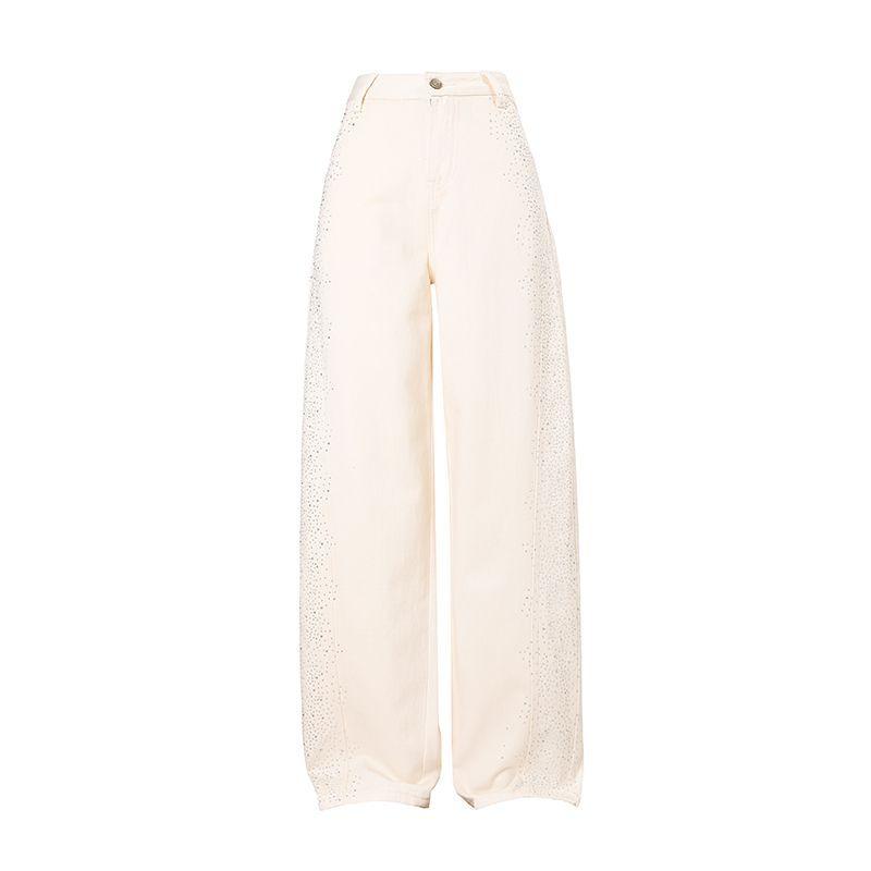 Early Spring Full Star Rhinestone Vintage Street High Waist Slim Fashion Saber Cut Denim Pants For Women Casual Pants Oversize Denim Trousers