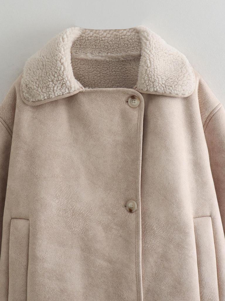 2025 Autumn/Winter Women's Lapel Shearling Suede Fleece-lined Warm Coat A14063