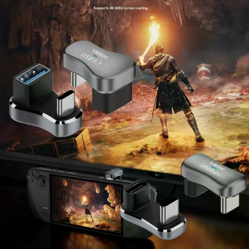 1Pcs Type C Male To Female 20Gbps PD 140W Fast Charging Converter 180 Degree Angle USB C Adapter For Steam Deck Accessories
