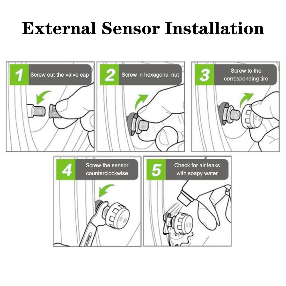 Wireless Tire Pressure System + 4 External Sensors Intelligent Temperature Warning LCD Display Car TPMS USB Solar Powered