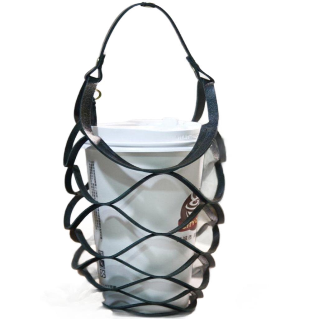 Creative Leather Mesh Cup Sleeve - Handheld PU Sleeve for Milk Tea and Coffee