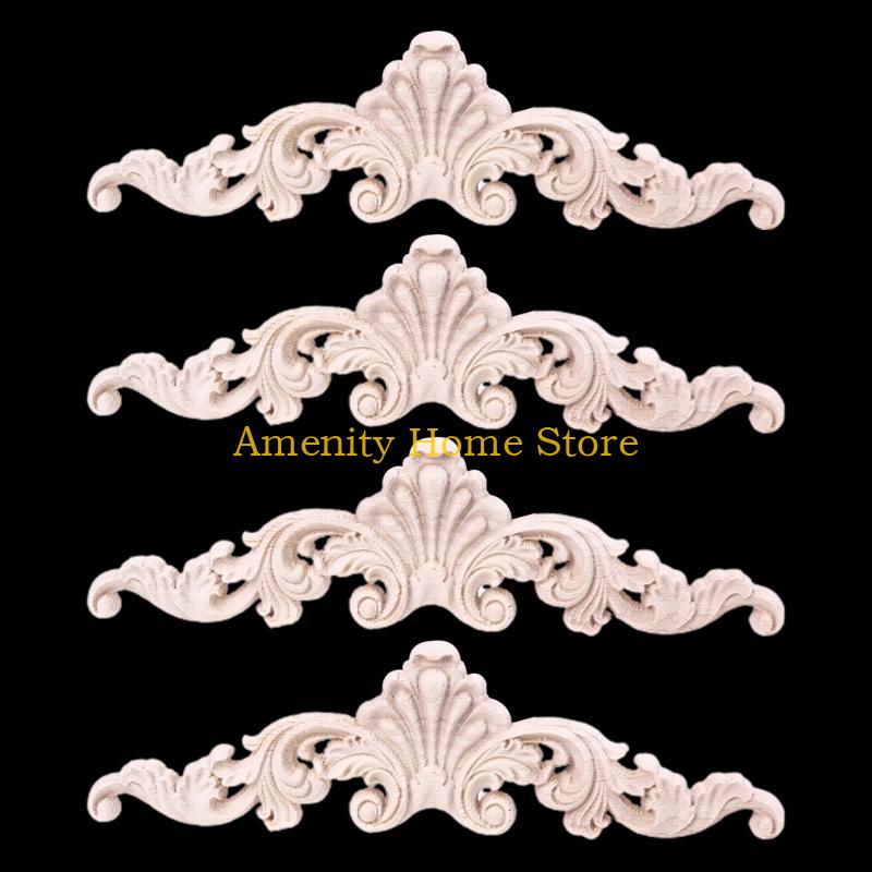 F26C Wood Carved Decal 4pcs Corner Onlay Applique Unpainted Frame Decoration for Home Bedroom Office Sofa Bed Decor Supplies