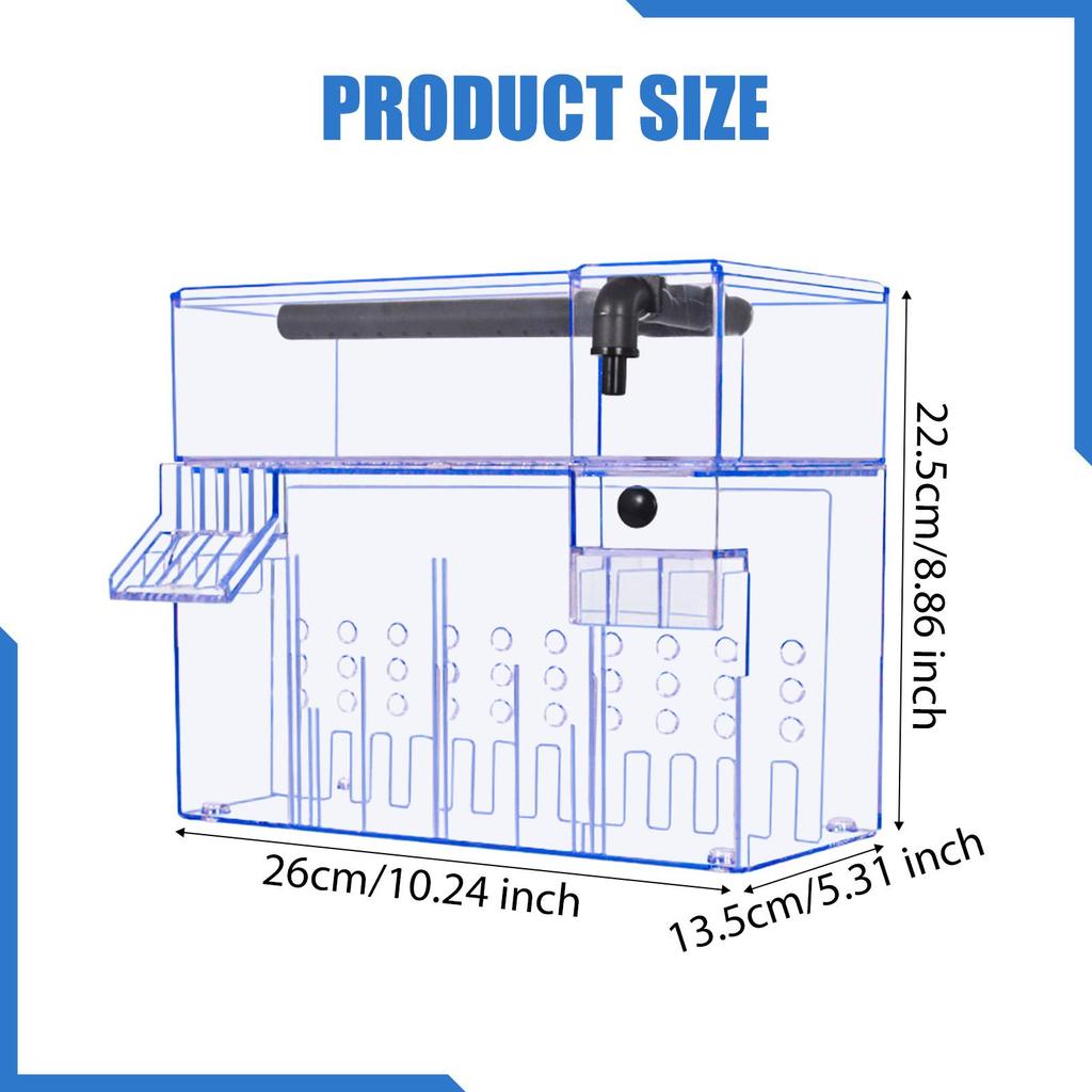 Large Capacity Aquarium Filter Box with Waste Isolation Easy Install for Turtle Tank Living Room and Shop