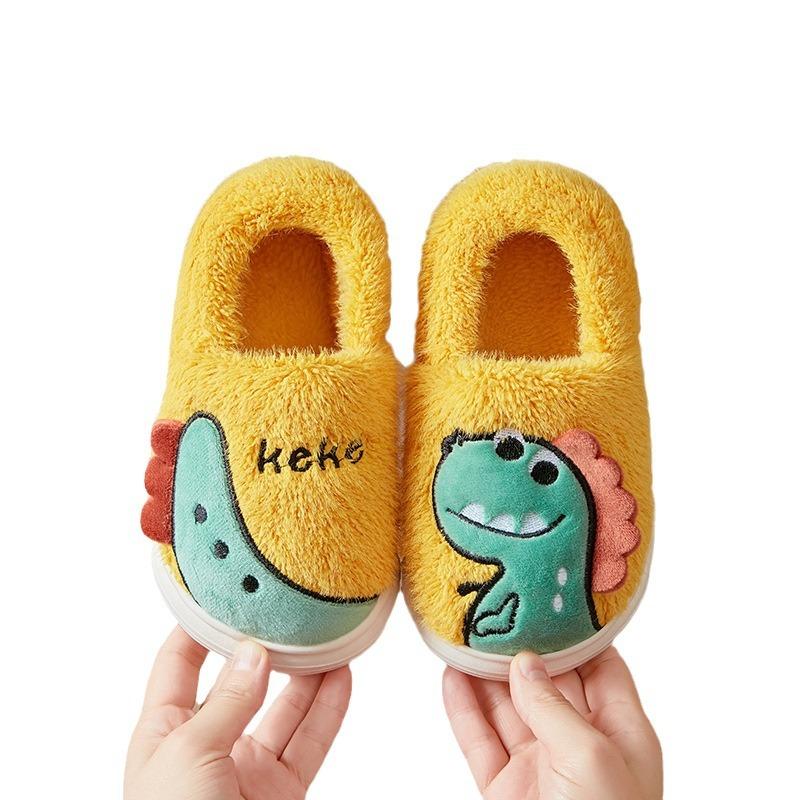 Adorable Dinosaur Kids' Non-Slip Cotton Slippers with Heels - Thick, Warm Indoor Footwear for Autumn and Winter