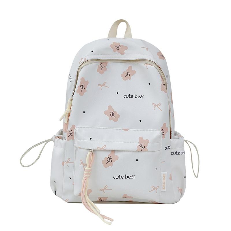 Cute Bear Print Backpack for Women and Girls Fashion School Travel Daypack with Front Pocket