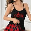 Women's European-American Christmas Print Pajama Set: Camisole and Rolled Edge Shorts