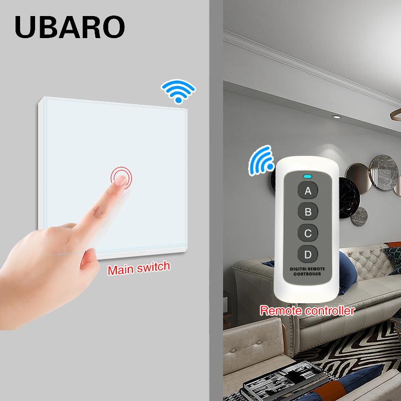 

UBARO EU 433 RF Беспроводной пульт дистанционного управления Панель из закаленного стекла Только главный настенный светильник Сенсорный переключатель NO Контроллер 100-240 В