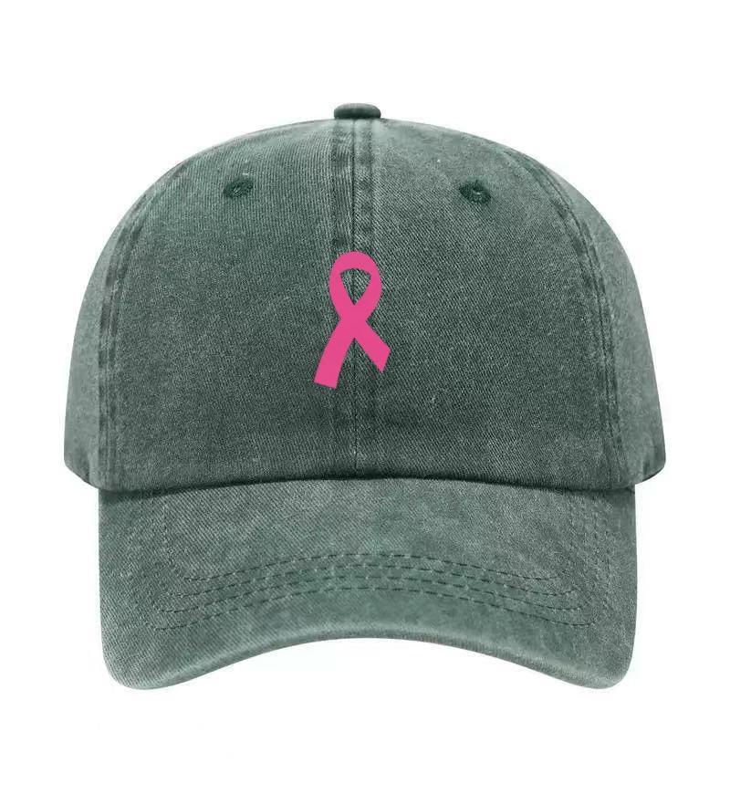Pink Ribbon Printed Washed Cotton Adjustable Baseball Cap Classic Snapback Dad Hat Breathable Golf Fishing Outdoor Sun Cap