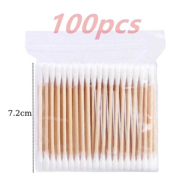 Cotton Swab Storage Box Double Head Cotton Buds Container Transparent Square Bamboo Cover Cotton Swab Toothpick Organize Box