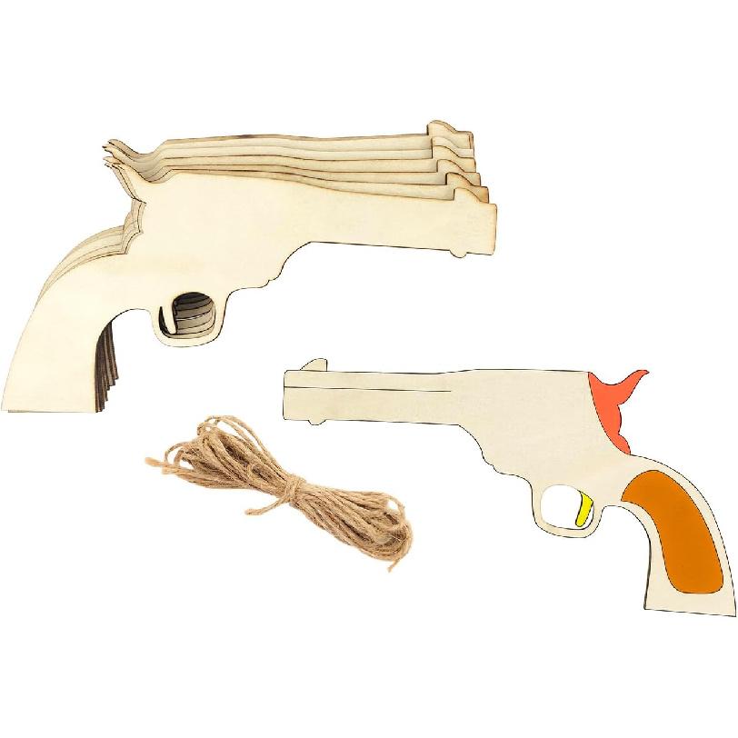 15 Pack 6 Inch Wood Gun Pistol Revolver Cutouts Unfinished Wood Gun Pistol Revolver Crafts Wooden Gun Pistol Revolver Hanging Ornaments DIY Gun