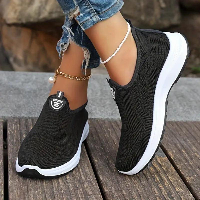 Women's Casual Mesh Sneakers - Breathable Solid Color Slip-On Fashion Shoes Walking Footwear