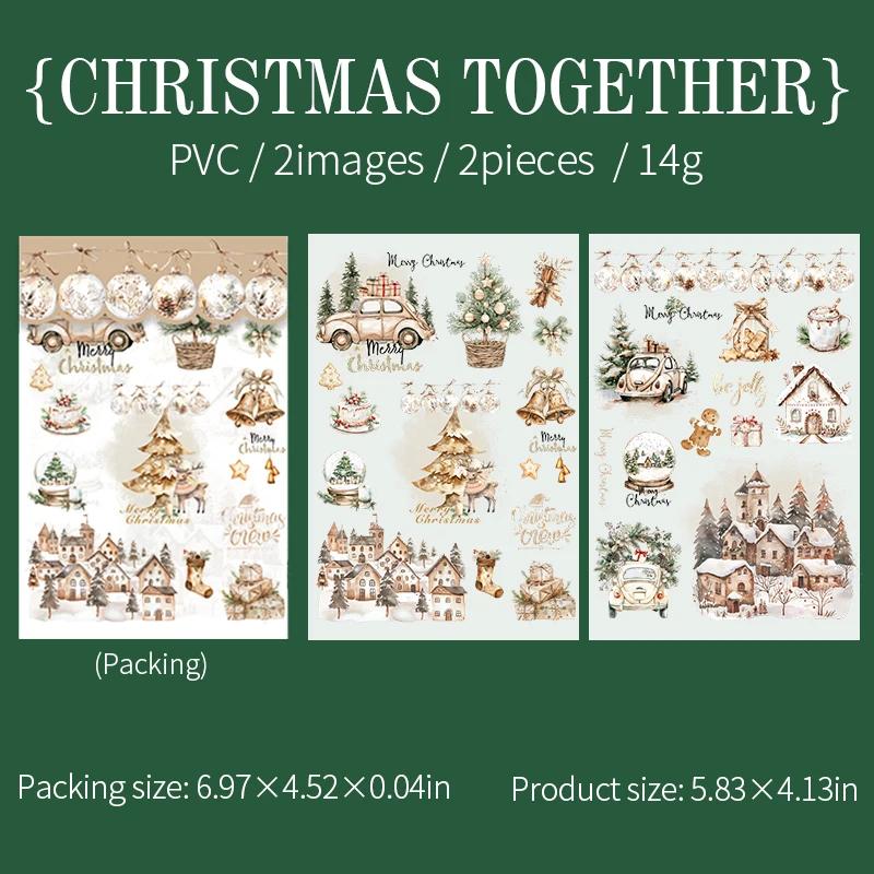 2pcs/Pack Pvc Stickers Christmas Party Creative Waterproof Adhesive DIY Hand Made Collage Junk Journal Scrapbook Supplies