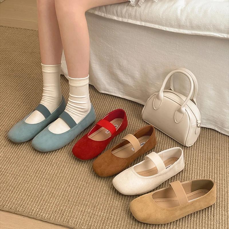 Spring New Women Flats Round Toe Shallow Elastic Band Ladies Casual Ballet Shoes Eelgant Dress Shoes