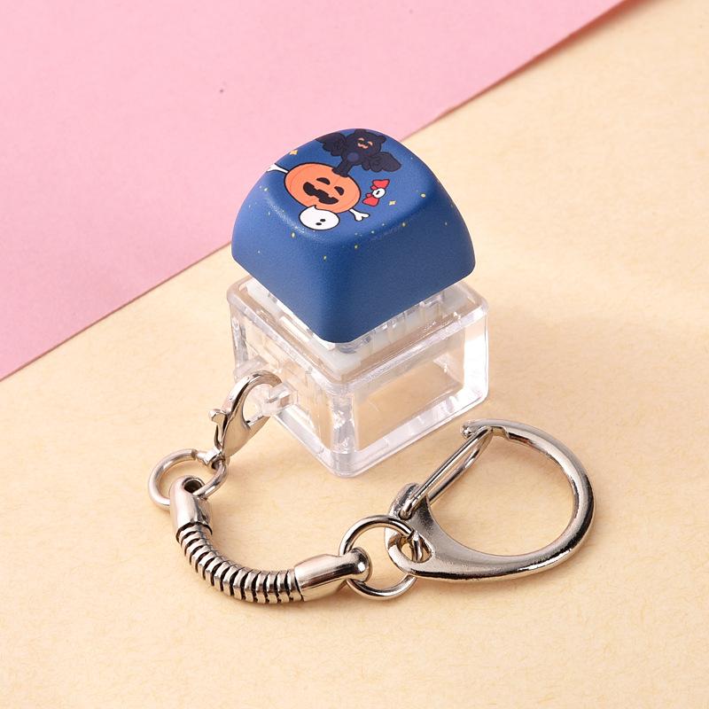Halloween Mechanical Keycap Keychain, Portable Fidget Finger Toy Pressable Button for Office Travel Anxiety Relief Party Favor