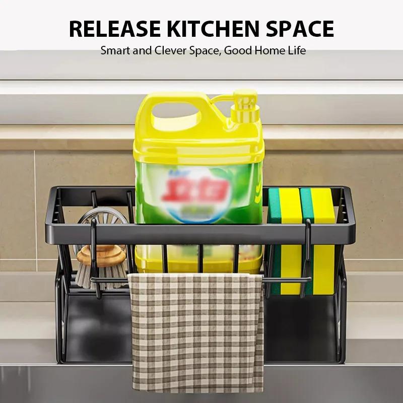 Kitchen Sink Drain Rack Organizer-Countertop Storage Shelf,for Soap Sponge Dishcloth Towel Spice, Multi-Functional Filter Basket