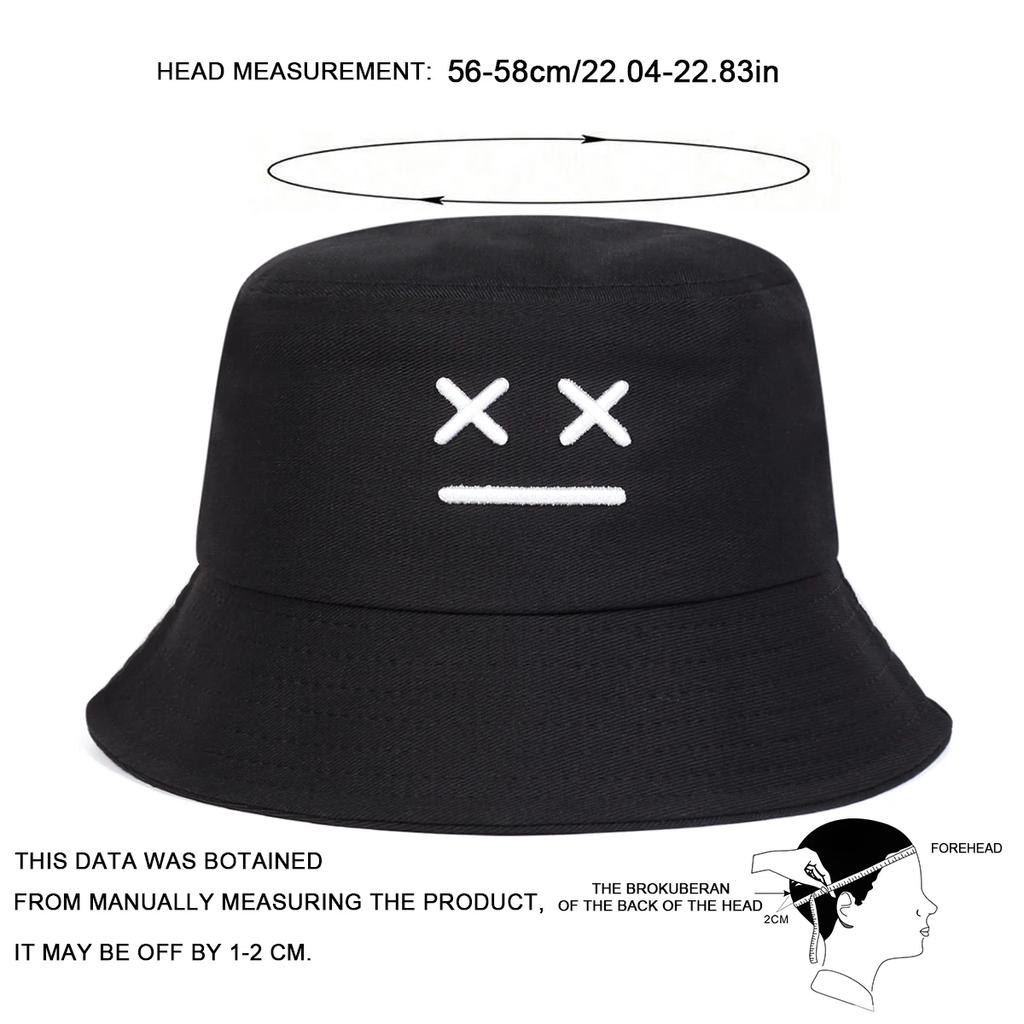 Fisherman Bucket Personality Stitching Embroidered Face Smiling Xx Neutral Gender Women Men For Caps Hats Fishermen Outdoor Casual Cap Sunscreen