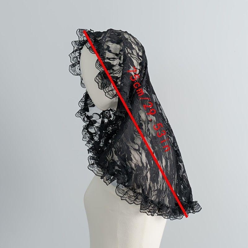 Black Rose Lace Head Veil Ruffled Edge Gothic Hooded Scarf For Halloween Cosplay Party Costume Accessory