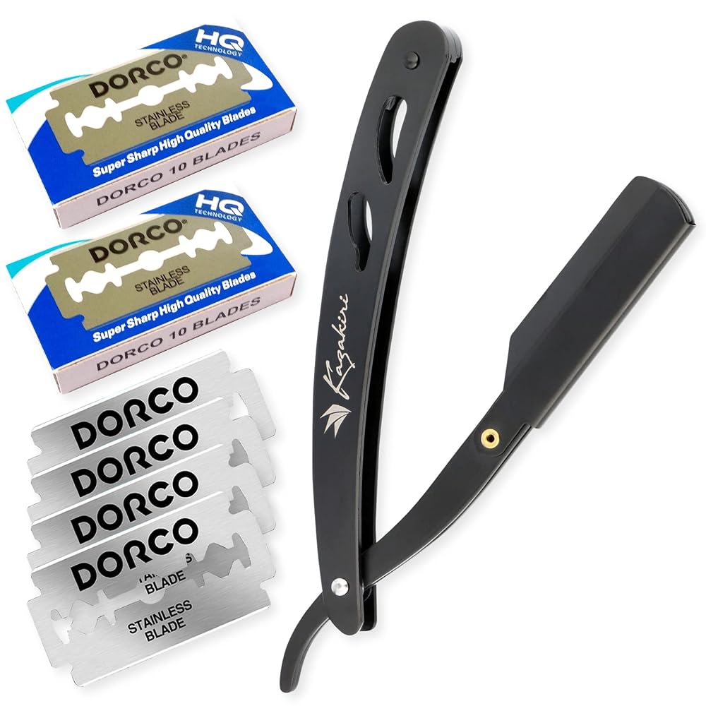 Kazakiri Men's Razor Single Blade with 20 Replacement Blades for Close Shaving - Black