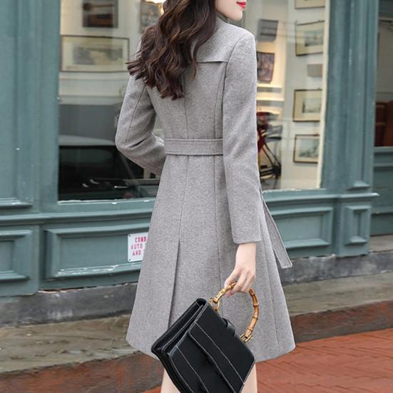 Dámský vlněný kabát Jednobarevné Udržování v teple OL Styl pro dojíždění Středně dlouhý pásek Svrchní oblečení Vlněný kabát do kanceláře