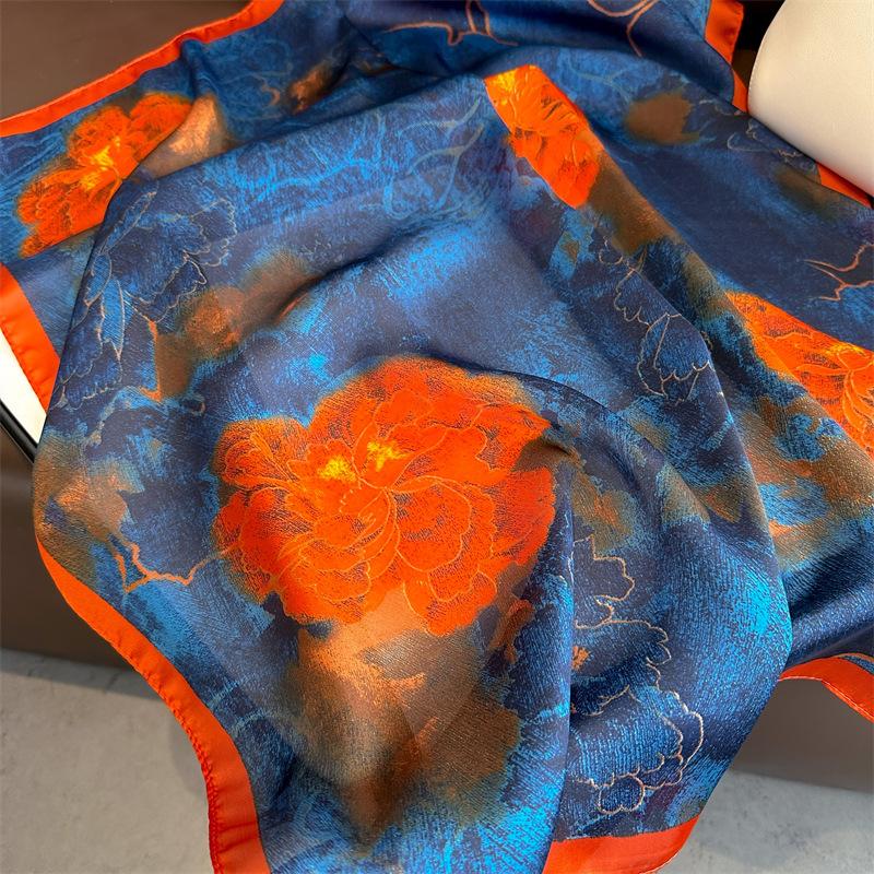 Women Vintage Printing 70X70cm Square Silk Scarf For  New Spring Summer Lady Kerchief Luxury Hijab Hairband Foulard Ribbon