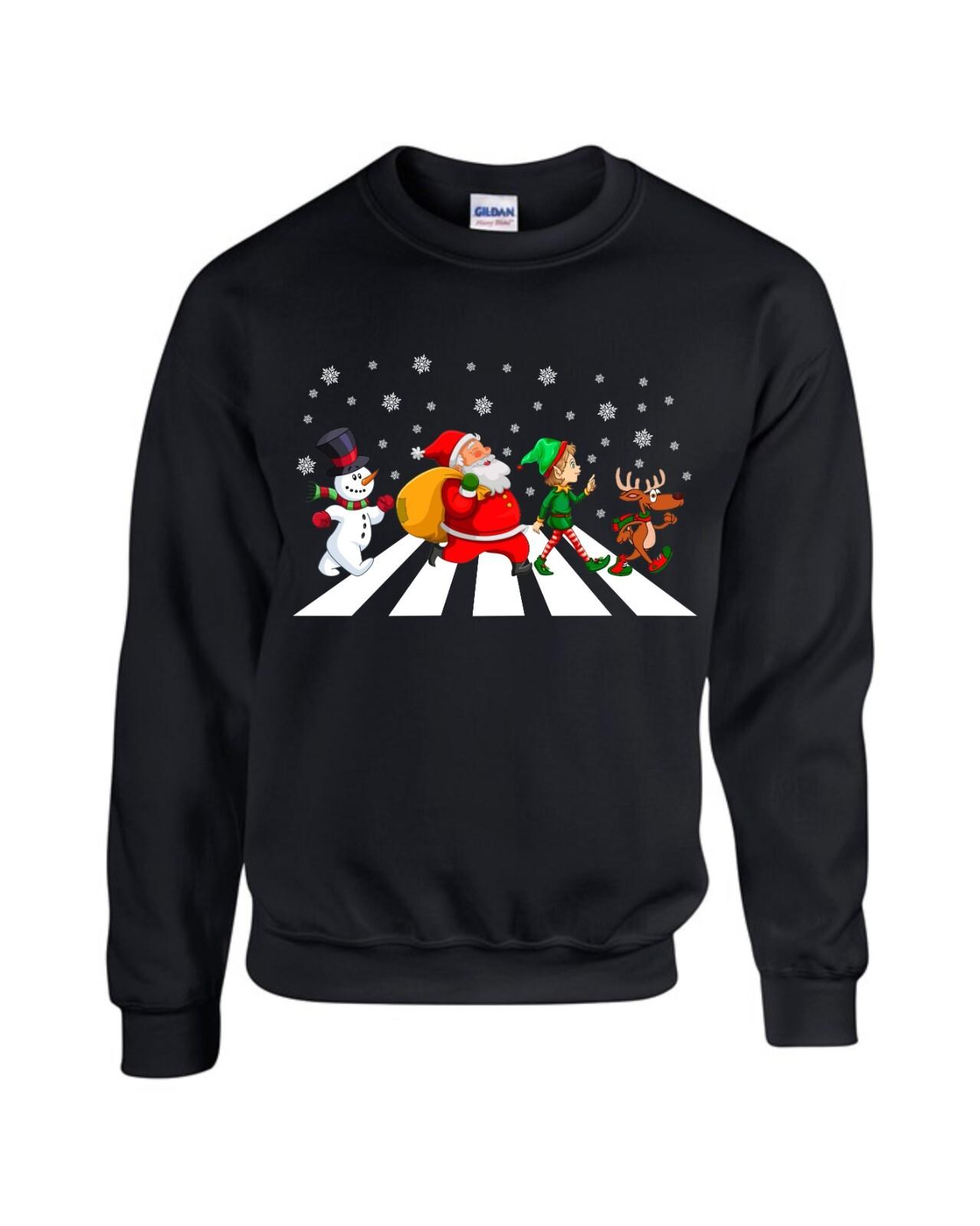 Christmas Elf Snowman Santa Walk Sweatshirt, Santa Ugly Xmas T-Shirt Unisex T-Shirt S