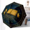 Enchanted Spellbook & Candle Altar Mat for Wicca Decor Umbrella, Portable 3-Fold Compact Umbrella for Men & Women R131
