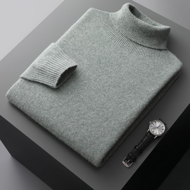 Men's High-Neck Cashmere Pullover Sweater, Autumn/Winter 2025, Loose Knitwear.