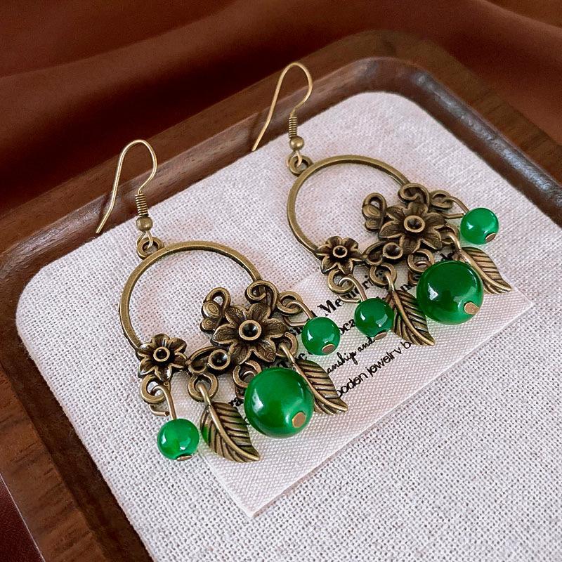 New Chinese Flower Round Drop Tassel Ear Hook Ethnic Style Retro Female Drop Earrings Fashion Personality Earrings for Women