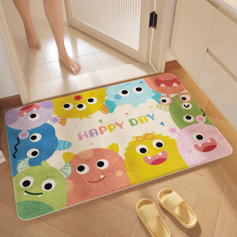Bathroom Floor Mat Water Absorbing Cashmere Floor Mat Cartoon Color Dirt-resistant Anti-slip Mat Bathroom Door Foot Mat