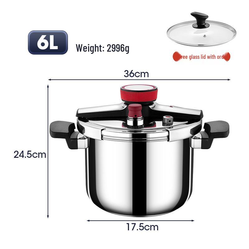 304 Stainless Steel Household Pressure Cooker, Explosion-Proof, Compatible with Induction & Gas Stoves, 4L & 6L, Serves 3-4 People
